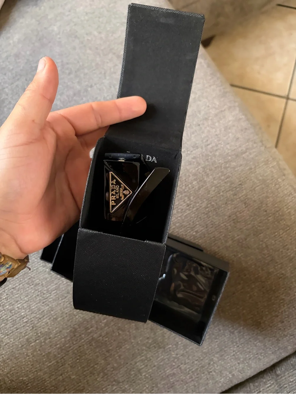 Prada Black Box with Gold Logo - Men Accessories Sunglasses